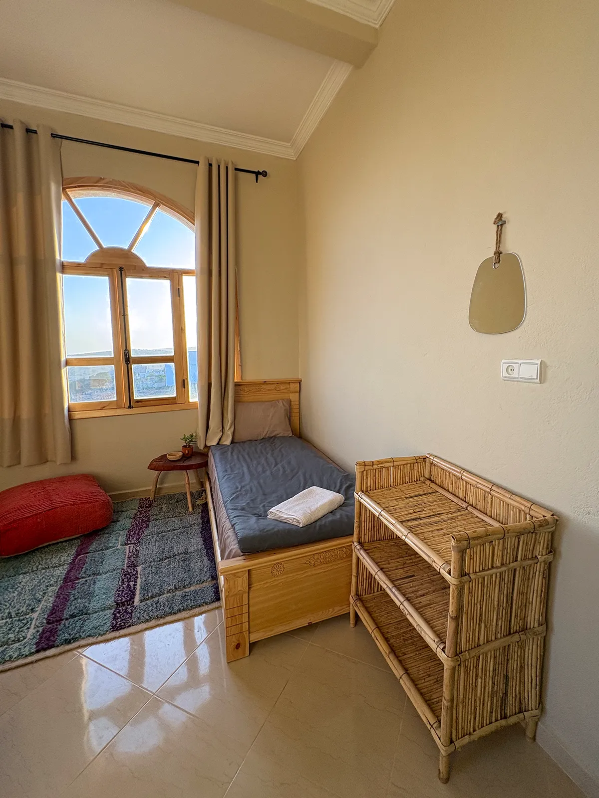 Shared Bedroom at Taghazout Surf Villa with sea view and direct pool access for all-inclusive Moroccan surf stay