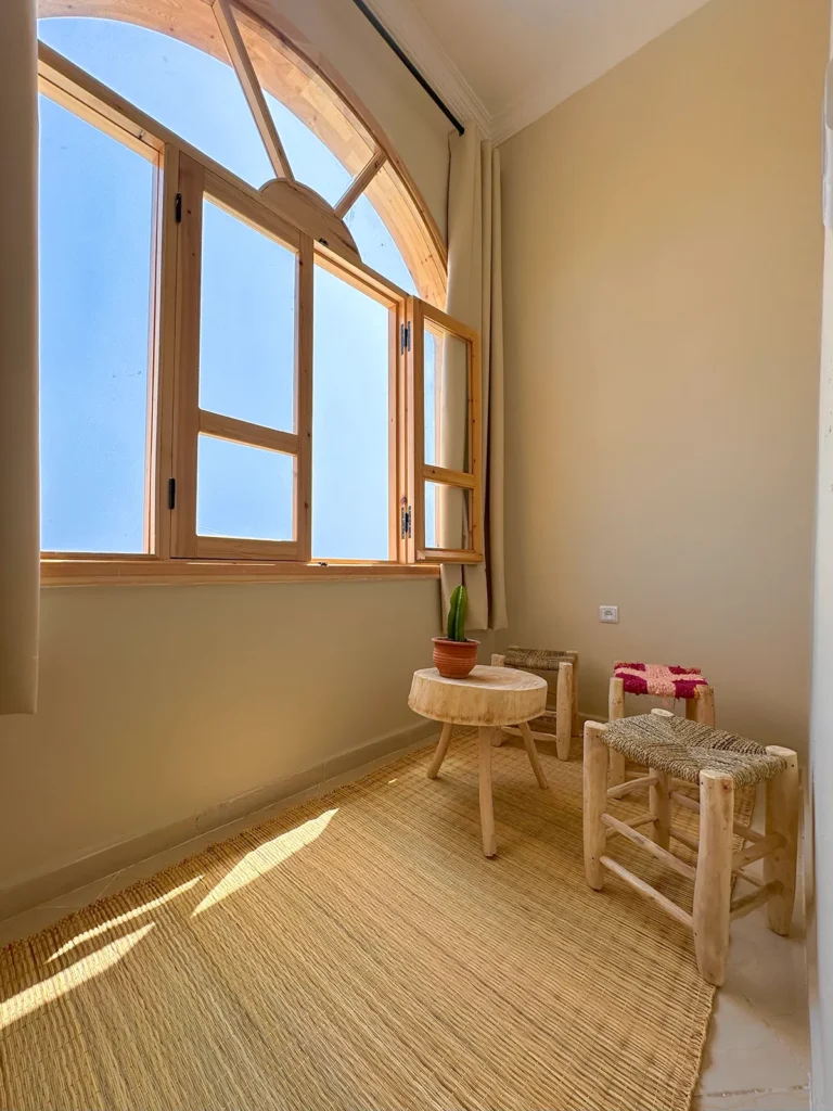 Shared Bedroom at Taghazout Surf Villa with sea view and direct pool access for all-inclusive Moroccan surf stay
