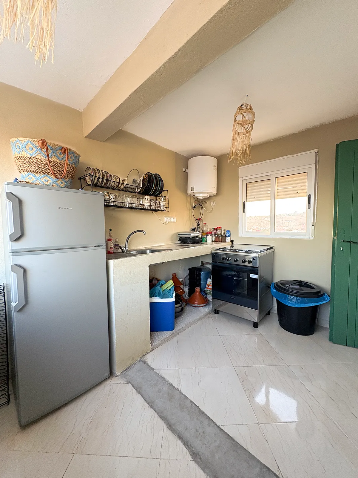 Open kitchen at Taghazout Surf Villa where meals for all-inclusive surf weeks are freshly prepared.